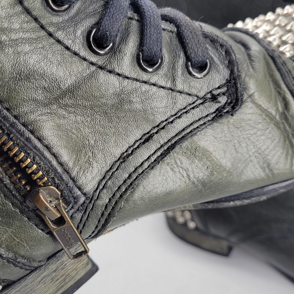 STEVE MADDEN Military Green Leather TARRNEY Motorcycle Grunge Biker Combat 8M - Picture 11 of 11